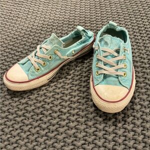 Teal colored converse shoreline sneakers